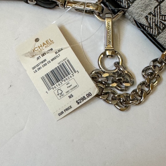 Michael Kors Jet Set Item Large 2 in 1 Card Case Wristlet Clutch MK Black Multi - Picture 13 of 13